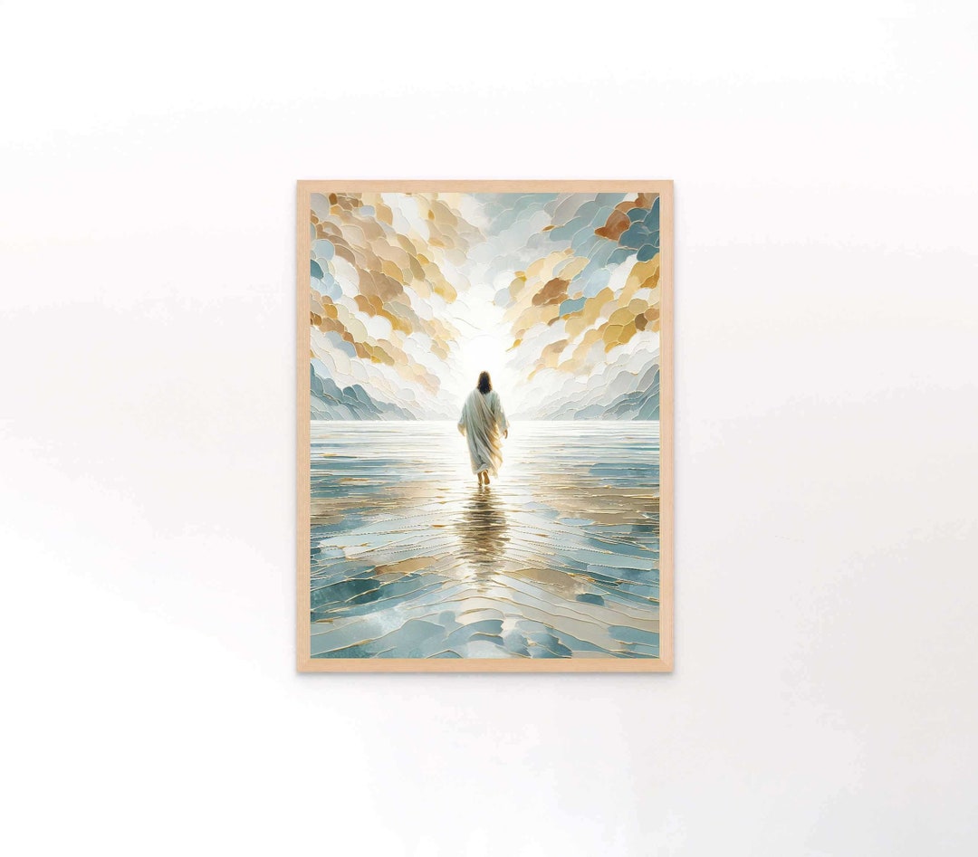 Walking on Water Painting, Christian Art, Jesus Walks on Water, Jesus