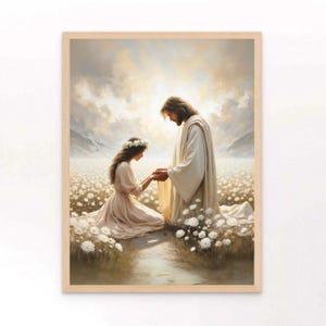 Eeuwig licht | Christelijke aquarel | Kunst Jezus met vrouw | Christusposter | Jezus met meisje | Katholieke muurkunst | Jezus Christus