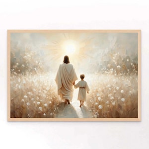 Following Him, Christian Art, Jesus Walking with Boy, Jesus Picture, LDS Art, Bible Art, Jesus with Kids, Picture of Jesus, Christian Prints