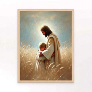 Christ and Boy | Christian Art Prints | Nursery Children Art | Christian Prints | Jesus with Boy | Bible Prints | Christian Picture