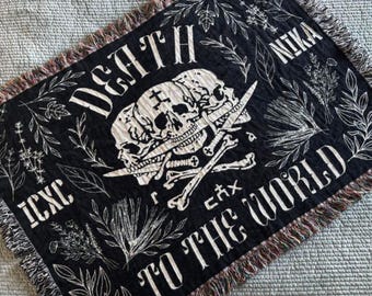Coperta tessuta Morte al mondo, coperta tessuta ortodossa, cristiano ortodosso, monachesimo ortodosso, ortodossia, doni ortodossi, catecumeno