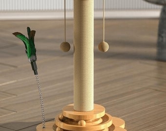 Katzenspielzeug Kratzbaum aus Massivholz mit Spielzeug Sisal Krallenpflege Katzenbaum Krallen spielen Holz Beschäftigung