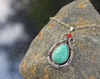SEDONA - Southwest Style Necklace, Faux Turquoise, Silver Color