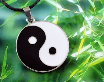 TAIJITU - Large Yin Yang Enameled Necklace, Black and White, Double Sided, Mens, XL, Yin Yang Jewelry, Gift, A Million Little Things Jewelry