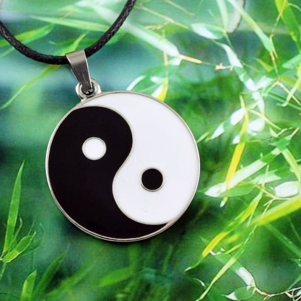 TAIJITU - Large Yin Yang Enameled Necklace, Black and White, Double Sided, Mens, XL, Yin Yang Jewelry, Gift, A Million Little Things Jewelry