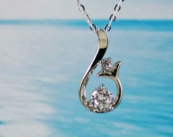 DAZZLING -Mermaid Tail Cubic Zircona Necklace, Wave Pendant, Mermaid Jewelry, Mythical, Whale Tail, Ocean Jewelry, Mothers Day,Beach Wedding