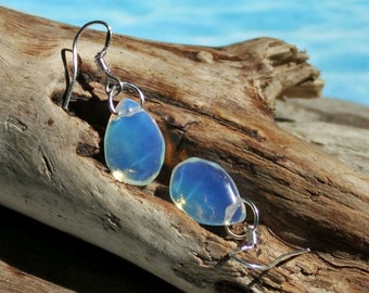 PURPLE RAIN - Opalite Earrings, Sterling Silver, Sea Opal Glass, Faceted Teardrop, Opalescent, Opalite Moonstone, Minimalist, Bridesmaid