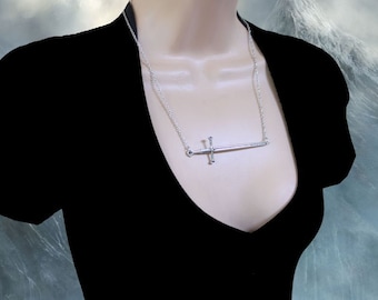 TOUCHÉ II - Sideways Long Sword Necklace, XL, Gothic, Fantasy, Medieval, Viking, Witchy, Cosplay, Sword Jewelry, Mens, Unisex, Statement