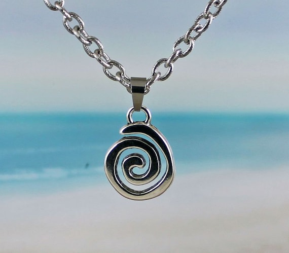 VORTEX - Spiral Pendant Necklace on Thick Textured Chain, Shiny