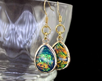ENCHANTING - Colorful Resin Teardrop Earrings, Golden Color, Multicolor, Shiny, Gift for Her, Vivid colors