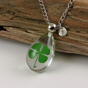 PURE LUCK Real 4 Leaf Clover Necklace, Shamrock, Large or Small Teardrop, St Patricks, Irish, Nature, Lucky, Personalized, Leather, Chain image 8