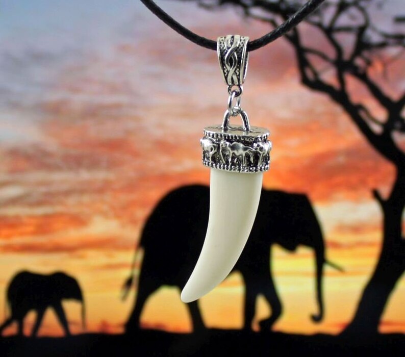 STRONG Elephant Tusk Necklace Faux Ivory Antiqued Silver Etsy