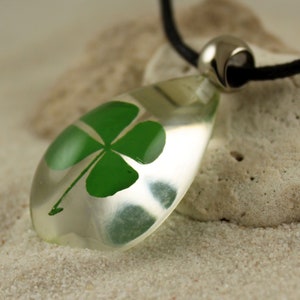 PURE LUCK Real 4 Leaf Clover Necklace, Shamrock, Large or Small Teardrop, St Patricks, Irish, Nature, Lucky, Personalized, Leather, Chain image 7