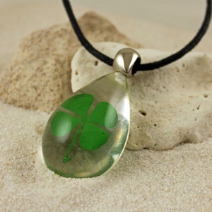 PURE LUCK Real 4 Leaf Clover Necklace, Shamrock, Large or Small Teardrop, St Patricks, Irish, Nature, Lucky, Personalized, Leather, Chain image 6