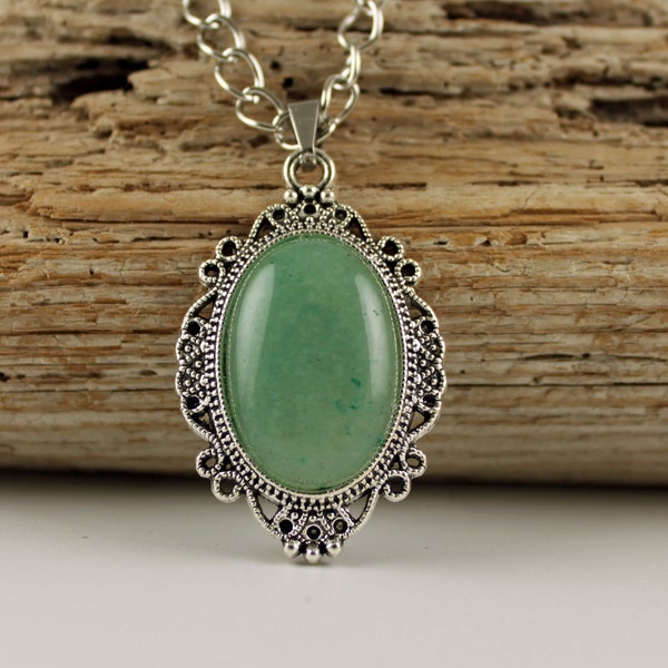 LADY LUCK - XL Aventurine Necklace, Large Gemstone, Filigree Bezel, Green, Choker, Statement, Lucky Charm, Gamblers Stone, Taurus, Earthy