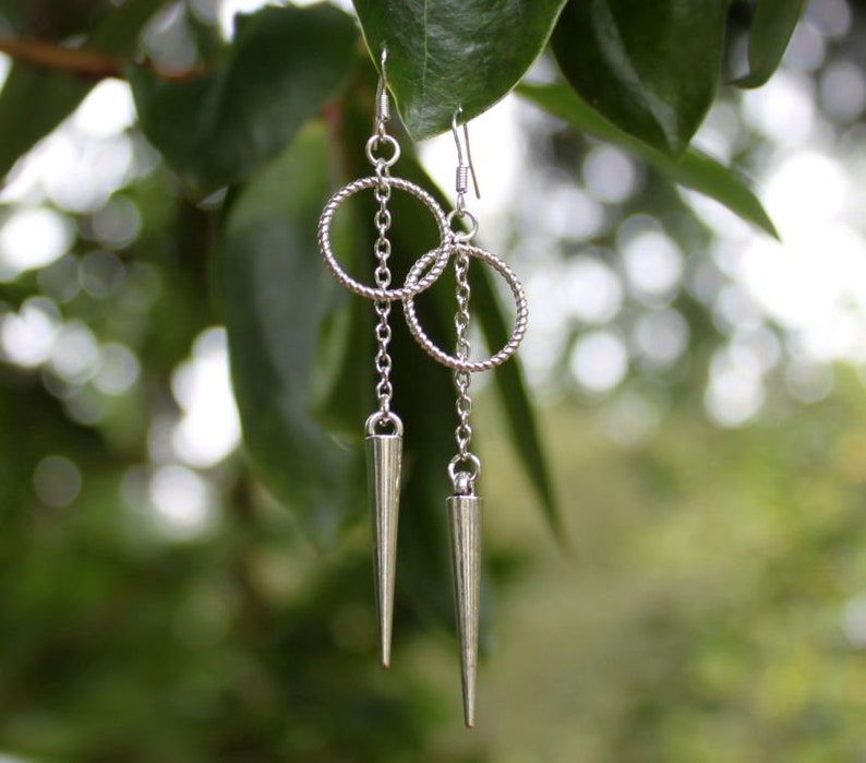 DANGEROUS Circle Spike and Chain Earrings, Silver Circle, Geometric, Minimalist, Sterling Silver Earwires, Goth, Punk, Witchy, Sansa Stark image 8
