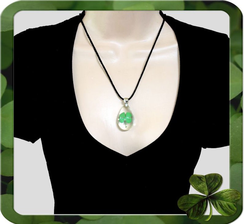 PURE LUCK Real 4 Leaf Clover Necklace, Shamrock, Large or Small Teardrop, St Patricks, Irish, Nature, Lucky, Personalized, Leather, Chain image 9