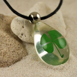 PURE LUCK Real 4 Leaf Clover Necklace, Shamrock, Large or Small Teardrop, St Patricks, Irish, Nature, Lucky, Personalized, Leather, Chain image 5