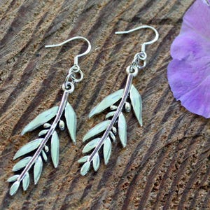 VERDANT ELEGANCE - Handpainted Olive Branch Earrings, Sterling Silver Earwires, Earthy, Nature