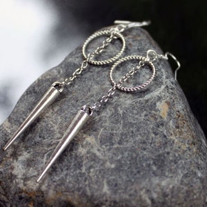 DANGEROUS Circle Spike and Chain Earrings, Silver Circle, Geometric, Minimalist, Sterling Silver Earwires, Goth, Punk, Witchy, Sansa Stark image 1