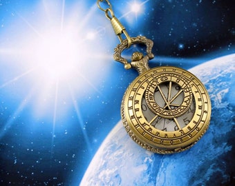 STELLAR - Montre de poche céleste avec chaîne, signe astrologique, laiton vieilli, horloge à quartz, grande, homme, initiale personnalisée, garçon d'honneur, cadeau pour lui