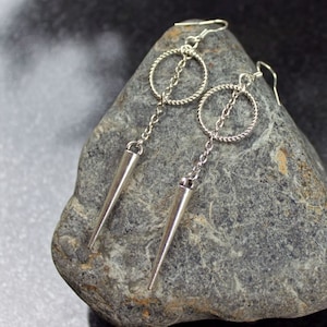 DANGEROUS Circle Spike and Chain Earrings, Silver Circle, Geometric, Minimalist, Sterling Silver Earwires, Goth, Punk, Witchy, Sansa Stark image 3