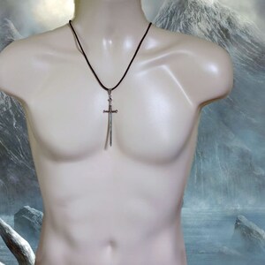 TOUCHÉ - Long Sword Necklace, XL, Gothic, Fantasy, Medieval, Viking, Witchy, Cosplay, Sword Jewelry, Mens, Unisex, Black Cord, Silver Chain Bild 9