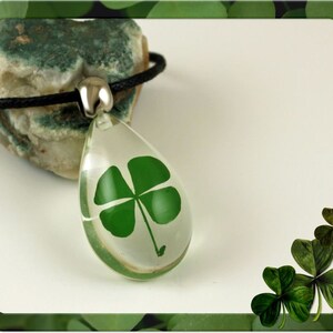 PURE LUCK Real 4 Leaf Clover Necklace, Shamrock, Large or Small Teardrop, St Patricks, Irish, Nature, Lucky, Personalized, Leather, Chain image 3