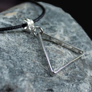 EQUAL - Triangle Necklace, Choker, Silver, Black Leather, Chain, Modern, Minimalist, Mens Jewelry, Unisex, Geometric, Triangle Pendant