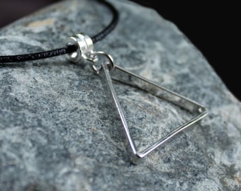 EQUAL - Triangle Necklace, Choker, Silver, Black Leather, Chain, Modern, Minimalist, Mens Jewelry, Unisex, Geometric, Triangle Pendant