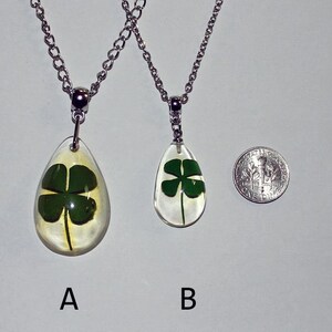 PURE LUCK Real 4 Leaf Clover Necklace, Shamrock, Large or Small Teardrop, St Patricks, Irish, Nature, Lucky, Personalized, Leather, Chain image 10