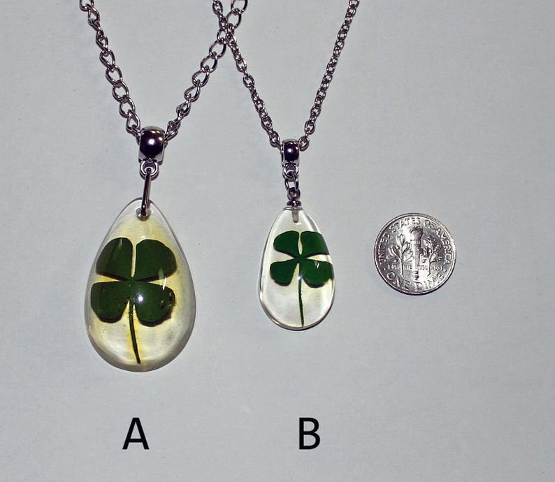 PURE LUCK Real 4 Leaf Clover Necklace, Shamrock, Large or Small Teardrop, St Patricks, Irish, Nature, Lucky, Personalized, Leather, Chain image 10