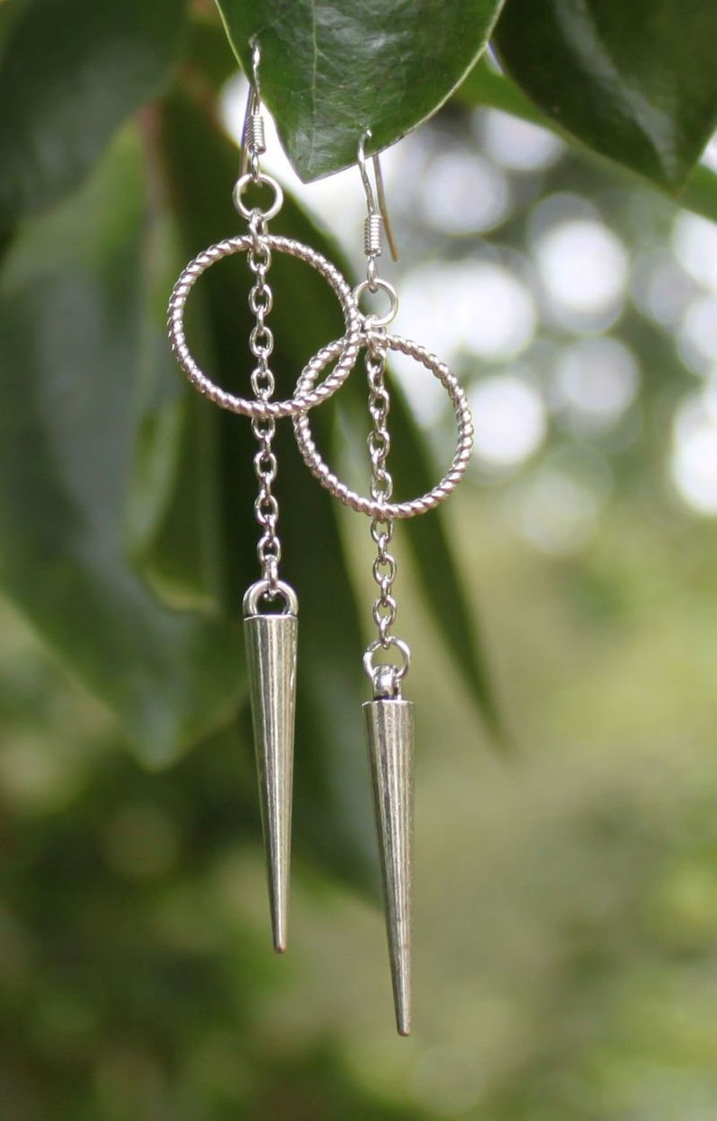 DANGEROUS Circle Spike and Chain Earrings, Silver Circle, Geometric, Minimalist, Sterling Silver Earwires, Goth, Punk, Witchy, Sansa Stark image 6