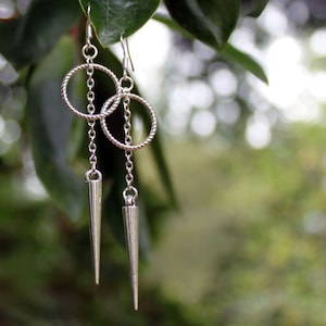 DANGEROUS Circle Spike and Chain Earrings, Silver Circle, Geometric, Minimalist, Sterling Silver Earwires, Goth, Punk, Witchy, Sansa Stark image 2