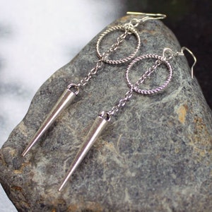 DANGEROUS Circle Spike and Chain Earrings, Silver Circle, Geometric, Minimalist, Sterling Silver Earwires, Goth, Punk, Witchy, Sansa Stark image 7