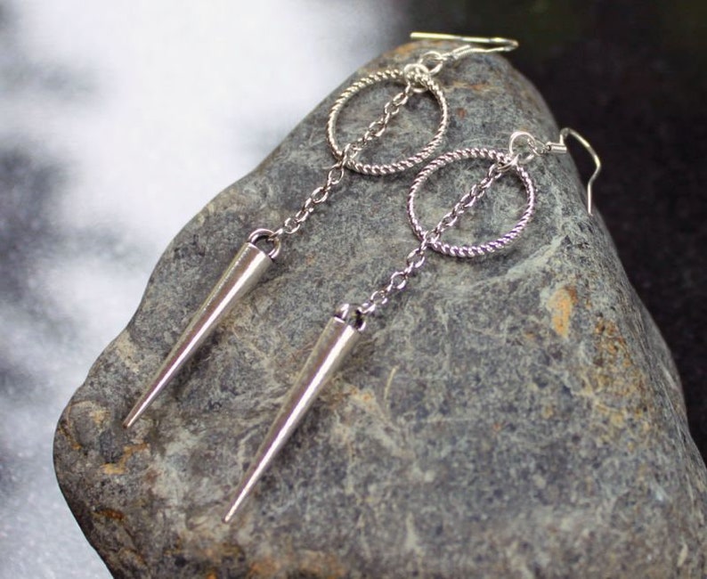 DANGEROUS Circle Spike and Chain Earrings, Silver Circle, Geometric, Minimalist, Sterling Silver Earwires, Goth, Punk, Witchy, Sansa Stark image 7