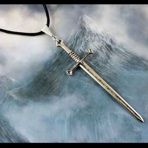 TOUCHÉ - Long Sword Necklace, XL, Gothic, Fantasy, Medieval, Viking, Witchy, Cosplay, Sword Jewelry, Mens, Unisex, Black Cord, Silver Chain