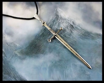 TOUCHÉ - Long Sword Necklace, XL, Gothic, Fantasy, Medieval, Viking, Witchy, Cosplay, Sword Jewelry, Mens, Unisex, Black Cord, Silver Chain