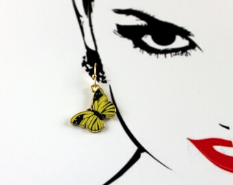 HOPE - Butterfly Earrings, Yellow and Black, Enamel, Gold, Nature Jewelry, Bug, Insect, Butterfly Wings, Sunny Summer