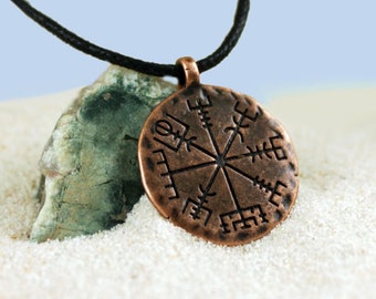 WAYFINDER - Copper Viking Vegvisir Necklace, Compass, Runes, Norse Mythology, Protection Amulet, Mens Jewelry, Nordic Pagan,Viking Jewelry