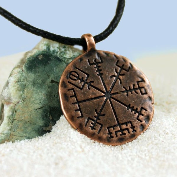 WAYFINDER - Copper Viking Vegvisir Necklace, Compass, Runes, Norse Mythology, Protection Amulet, Mens Jewelry, Nordic Pagan,Viking Jewelry