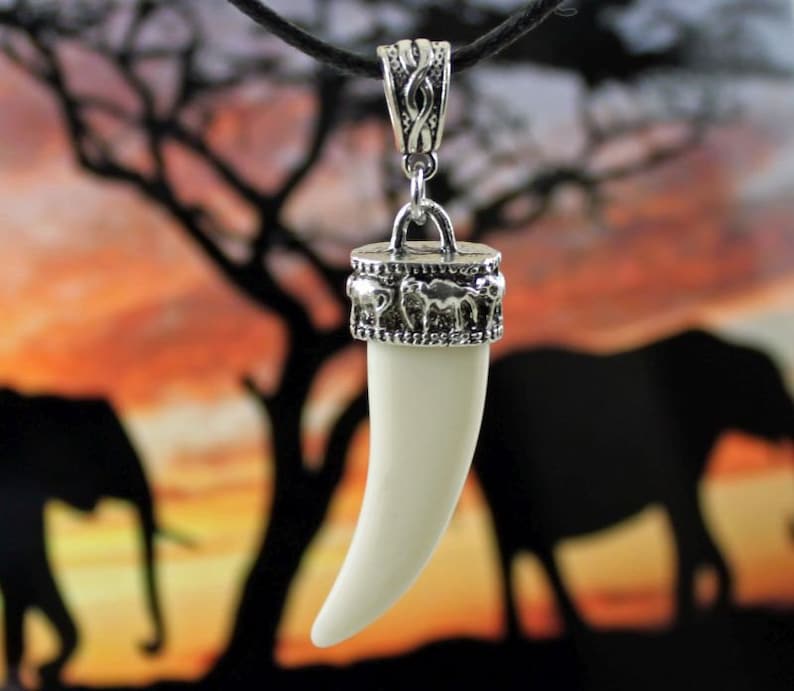 STRONG Elephant Tusk Necklace Faux Ivory Antiqued Silver Etsy