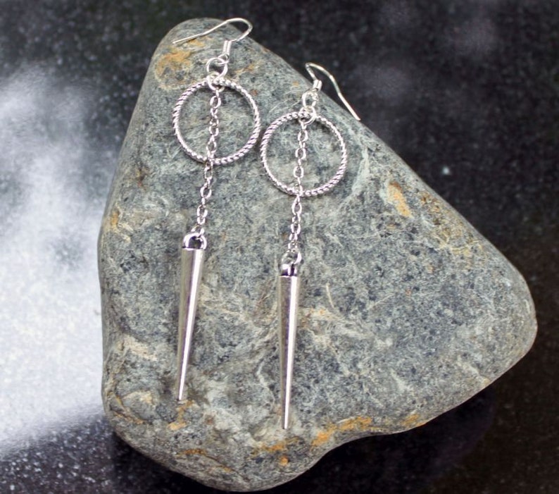 DANGEROUS Circle Spike and Chain Earrings, Silver Circle, Geometric, Minimalist, Sterling Silver Earwires, Goth, Punk, Witchy, Sansa Stark image 5