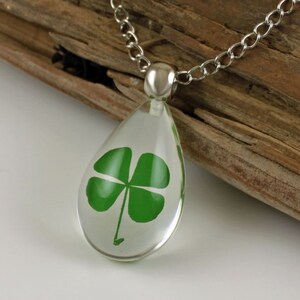 PURE LUCK Real 4 Leaf Clover Necklace, Shamrock, Large or Small Teardrop, St Patricks, Irish, Nature, Lucky, Personalized, Leather, Chain image 2