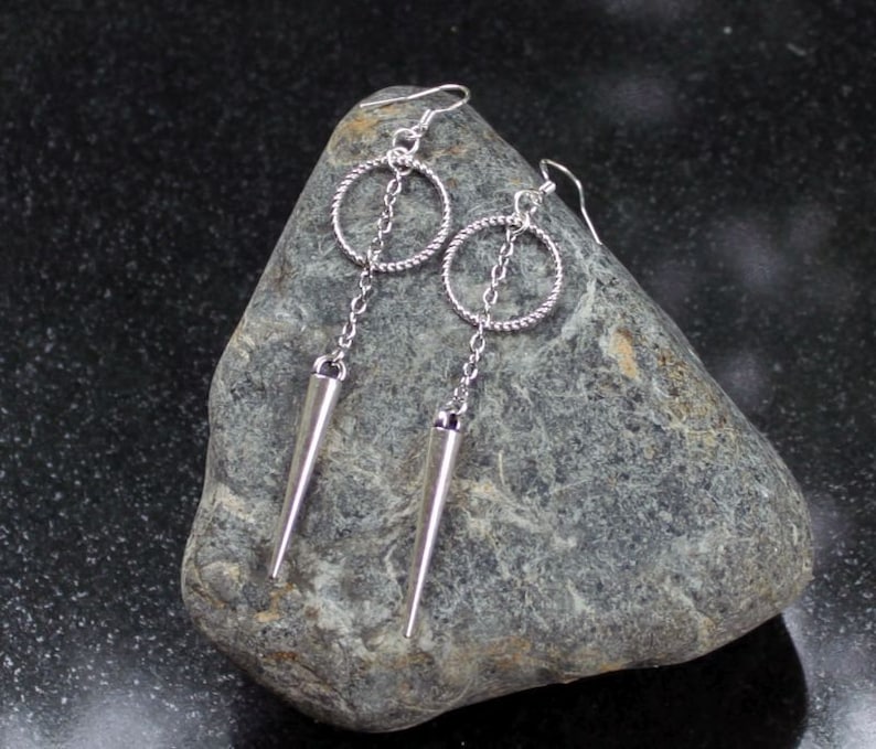 DANGEROUS Circle Spike and Chain Earrings, Silver Circle, Geometric, Minimalist, Sterling Silver Earwires, Goth, Punk, Witchy, Sansa Stark image 9