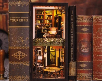 Bücherecke für das Detektivbüro aus Holz | 3D Booknook Kit | DIY Puppenhaus | Bücherregaleinsatz | Bücherregal-Dekor | Geschenk für Leser | Puzzle-Spielzeug