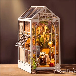 Glass Garden House Book Nook | DIY Booknook Kit | 3D Bookshelf Insert Model | Book shelf Decor | Wooden Puzzle | Gift for Reader