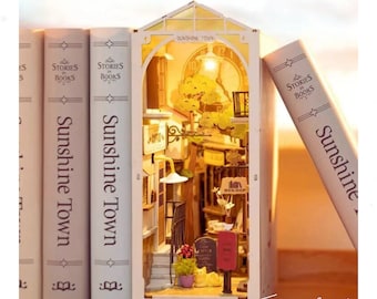 DIY Wooden Sunny Town Book Nook | 3D Booknook Kit | Bookshelf Insert | Bookshelf Decor | Model Insert | Wooden Puzzle | Gift for Reader