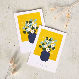 Carte postale bouquet fleurs jaune bleu