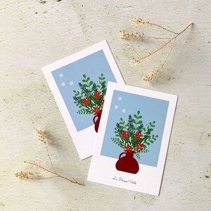 Carte postale bouquet fleurs bleu hiver